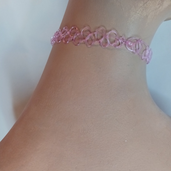 Baby Pink Tattoo Choker Necklace with Spooky Charm. - Picture 2 of 2
